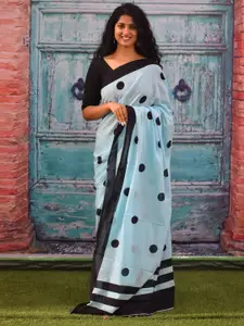 KIAARON Polka Dot Printed Pure Cotton Block Print Saree