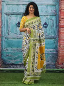 KIAARON Floral Printed Pure Cotton Block Print Saree