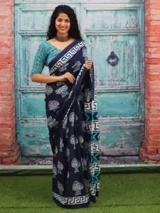 KIAARON Ethnic Motifs Printed Pure Cotton Block Print Saree