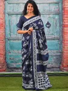 KIAARON Ethnic Motifs Printed Pure Cotton Block Print Saree
