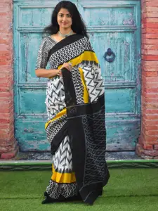 KIAARON Geometric Printed Pure Cotton Block Print Saree