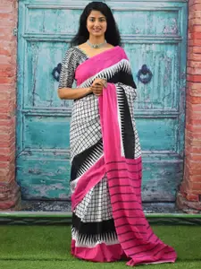 KIAARON Checked Pure Cotton Block Print Saree