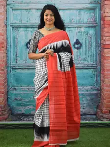 KIAARON Checked Pure Cotton Block Print Saree