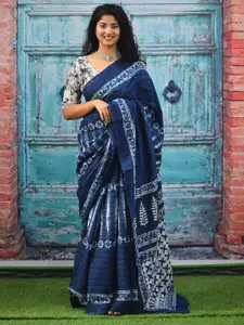 KIAARON Ethnic Motifs Printed Pure Cotton Block Print Saree