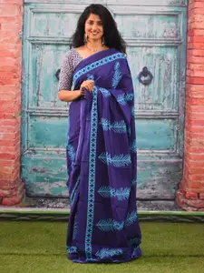 KIAARON Floral Printed Pure Cotton Block Print Saree