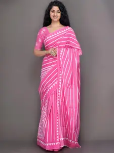 KIAARON Striped Pure Cotton Block Print Saree