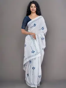 KIAARON Floral Printed Pure Cotton Block Print Saree
