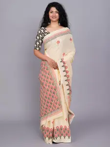 KIAARON Ethnic Motifs Printed Pure Cotton Block Print Saree