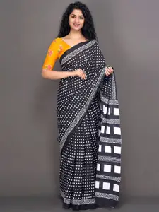 KIAARON Polka Dots Printed Pure Cotton Block Print Saree