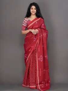 KIAARON Ethnic Motifs Printed Pure Cotton Block Print Saree
