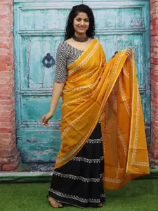 KIAARON Ethnic Motifs Printed Pure Cotton Half and Half Block Print Saree