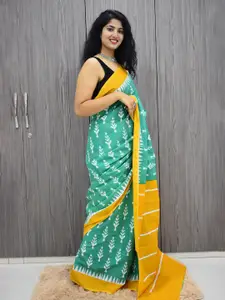 KIAARON Ethnic Motifs Printed Pure Cotton Block Print Saree