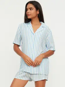 Trendyol Striped Lapel Collar Shirt & Shorts