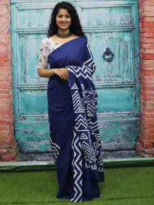 KIAARON Geometric Printed Pure Cotton Block Print Saree