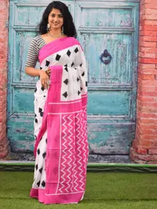 KIAARON Geometric Printed Pure Cotton Block Print Saree