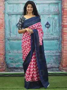 KIAARON Geometric Printed Pure Cotton Block Print Saree