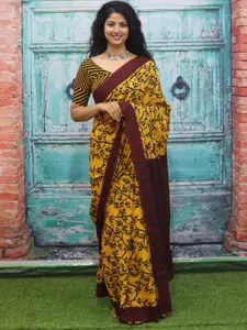 KIAARON Floral Printed Pure Cotton Block Print Saree