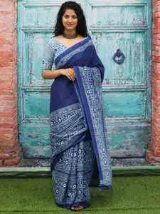 KIAARON Ethnic Motifs Printed Pure Cotton Block Print Saree
