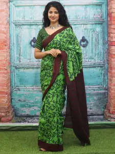 KIAARON Floral Printed Pure Cotton Block Print Saree