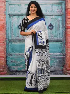 KIAARON Warli Printed Pure Cotton Block Print Saree