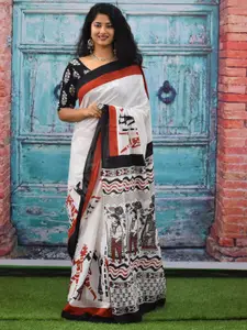 KIAARON Ethnic Motifs Printed Pure Cotton Block Print Saree