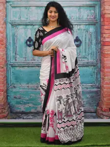 KIAARON Ethnic Motifs Printed Pure Cotton Block Print Saree