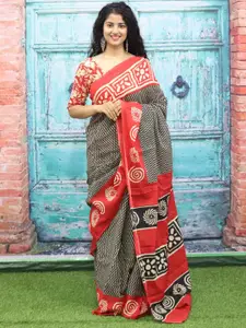 KIAARON Ethnic Motifs Printed Pure Cotton Block Print Saree