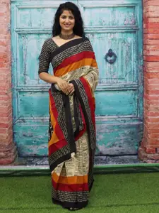 KIAARON Ethnic Motifs Printed Pure Cotton Block Print Saree