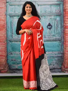 KIAARON Geometric Printed Pure Cotton Block Print Saree