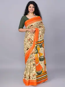 KIAARON Warli Printed Pure Cotton Block Print Saree