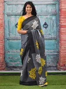 KIAARON Floral Printed Pure Cotton Block Print Saree
