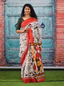 KIAARON Ethnic Motifs Printed Pure Cotton Block Print Saree