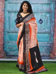 KIAARON Ethnic Motifs Printed Pure Cotton Block Print Saree
