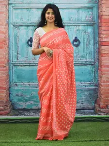 KIAARON Geometric Printed Pure Cotton Block Print Saree