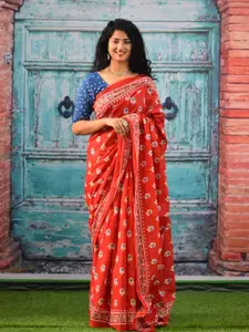 KIAARON Ethnic Motifs Printed Pure Cotton Block Print Saree