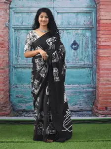 KIAARON Ethnic Motifs Pure Cotton Block Print Saree