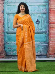 KIAARON Polka Dot Pure Cotton Block Print Saree
