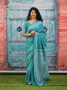 KIAARON Ajrak Printed Block Pure Cotton Block Print Saree