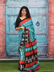 KIAARON Floral Printed Pure Cotton Block Print Saree