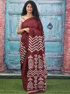 KIAARON Geometric Printed Pure Cotton Block Print Saree