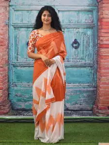 KIAARON Geometric Pure Cotton Block Print Saree
