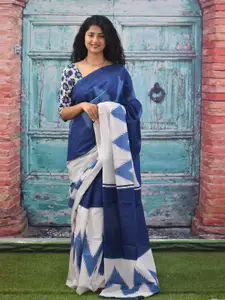 KIAARON Geometric Pure Cotton Block Print Saree