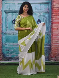 KIAARON Geometric Pure Cotton Block Print Saree