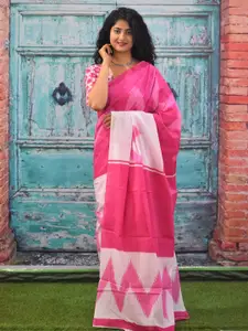 KIAARON Geometric Pure Cotton Block Print Saree