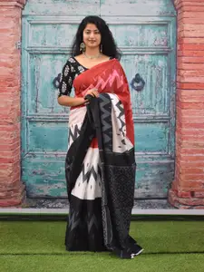 KIAARON Geometric Printed Pure Cotton Block Print Saree