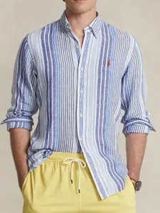 Polo Ralph Lauren Custom Fit Striped Button-Down Collar Linen Casual Shirt