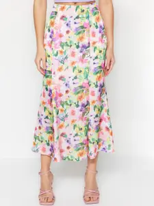 Trendyol Floral Printed A-line Straight Midi Skirt