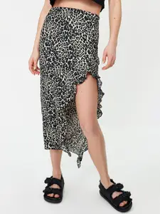 Trendyol Animal Printed Ruffled Midi Skirt