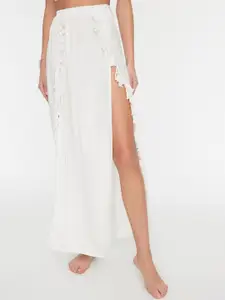 Trendyol Tasselled Detail Maxi Cover-Up A-Line Skirt with Double Front-Slit