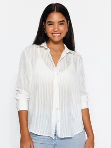 Trendyol Vertical Striped Semi Sheer Casual Shirt